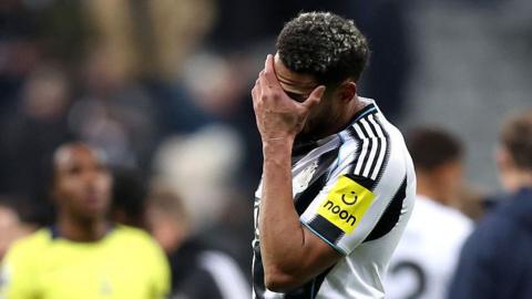 Joelinton reacts after Newcastle United's draw against Tottenham Hotspur at St James' Park on 2 December, 2025